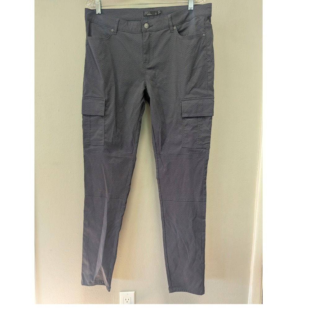 Prana Kara Pants Women 12 Black Diamond Jacquard Denim Excellent W4MEMP315